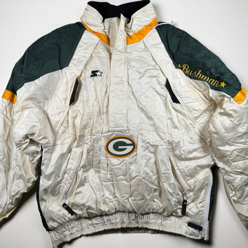 Vintage 90s Starter Pro Line Green Bay Packers Pullover Puffer Jacket XL White